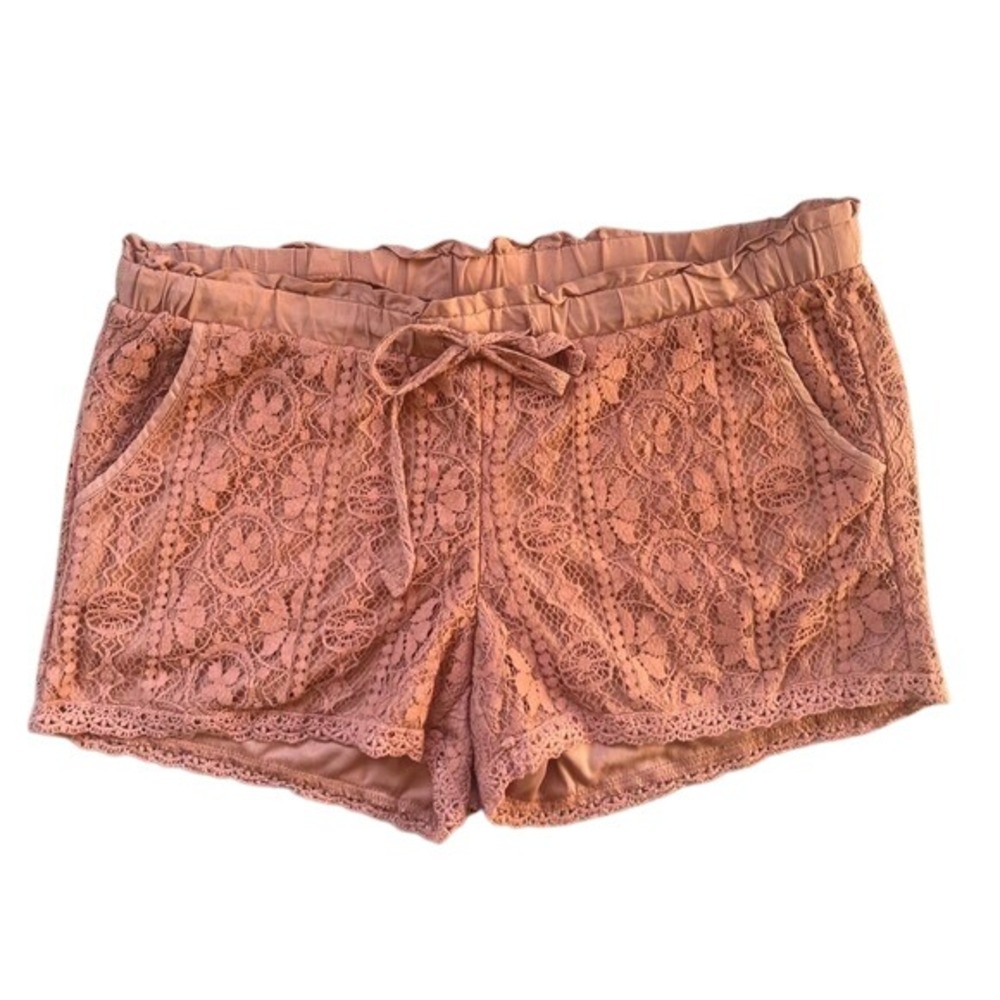 Lace Shorts Women's Pink Summer Casual Drawstring Elastic Waist Pockets